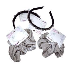 (4) Hair Accessories Rhinestone Black Velvet Headbands-Rhinestone Scrunchies